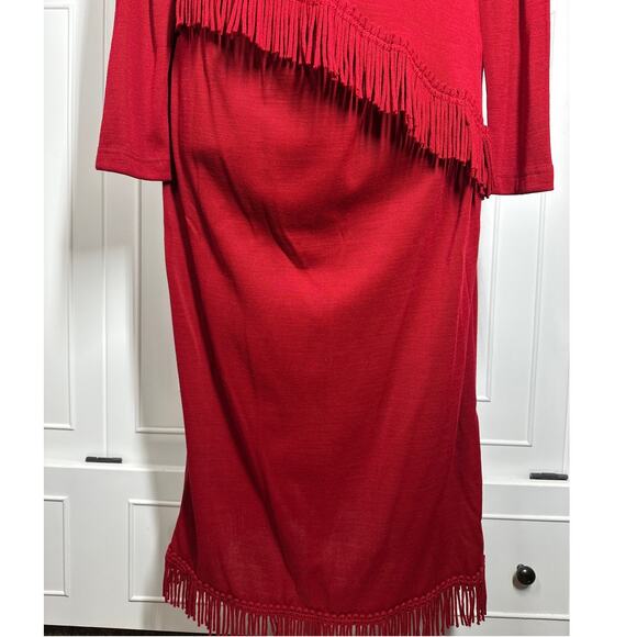 Miss Dorby Vintage 2-Piece Fringe Skirt Suit Set Red Size L Pull-On Boho Western - Picture 8 of 12